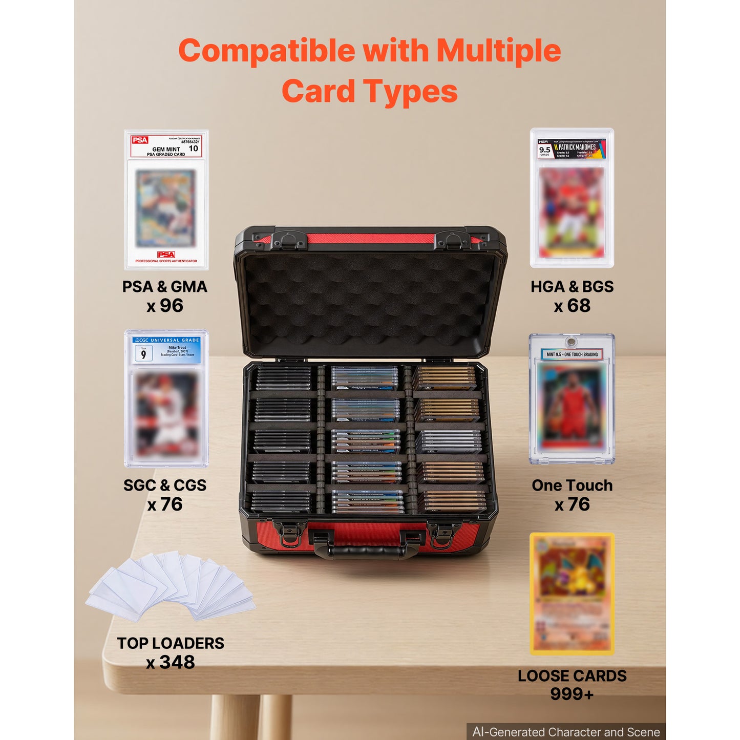 Card Slab Storage Box with Lock and Dividers for Trading Cards - Holds 76 PSA, SGC, BGS Slabs