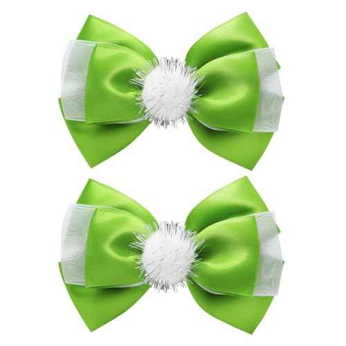 2PC Green Fairy Hair Bow Clips for Girls Women 4 Inch Toddler Princess Accessories