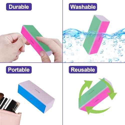 4 Way Nail Buffer Block (4 Pcs), Nail Shine Buffers Blocks Files for Natural and Acrylic Nails Smoother Buffing Block Polisher Fingernail File Buffer 120/240/600/3000 Grit for Buffing Shinning