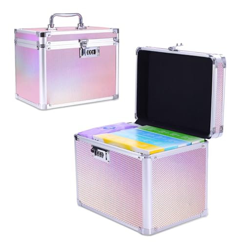 Girls Makeup Box Organizer Storage with Combination Lock, Pink Locking Makeup Cosmetic Train Case for Women, 9.96" x 6.8" x 7.79" Travel Make up Box Aurora