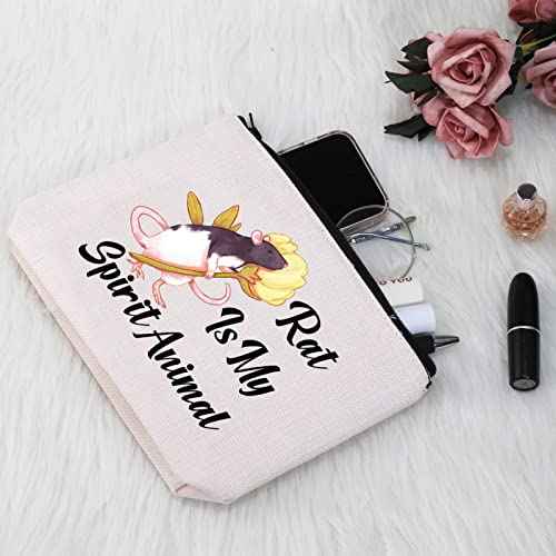 G2TUP Rat Lover Gift Rat Is My Spirit Animal Makeup Bag Rat Mom Cosmetic Bag Rat Owner Gift Crazy Rat Lady Zipper Travel Pouch Animal Lover Gift (Rat Is My Spirit Animal White Bag)