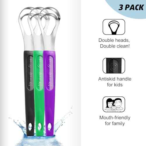 3 Pack Metal Tongue Scrapers for Kids Adults, Stainless Steel Tongue Cleaner Scrubber with Travel Case