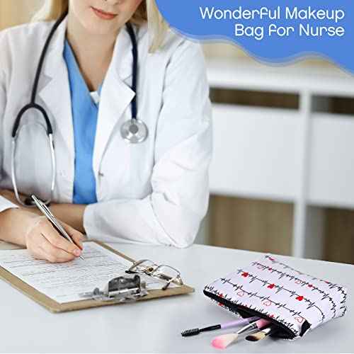 4 Pieces Nurses Cosmetic Bag Funny Teeth Makeup Bags Nurse Gift Makeup Bags Nurse Pouch Waterproof Toiletry Bag for Nurses Day Graduation Appreciation Gift Practitioner Supplies Women(Heart)