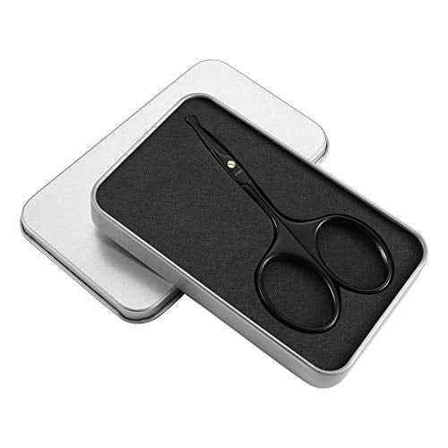 LIVINGO 3.75" Premium Nose Hair Scissors, Curved Safety Blades with Rounded Tip for Trimming Small Details Facial Hair, Ear Hair, Eyebrow (Black)