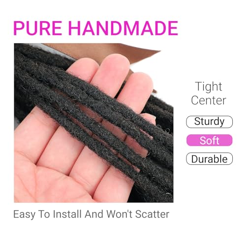 0.6 cm Width 8 Inch 60 Strands Human Hair Loc Extensions, Natural Black 100% Full Handmade Permanent Real Human Hair Dreadlock Extensions for Women/Men/Kids Can Be Dyed Bleached Curled Twisted