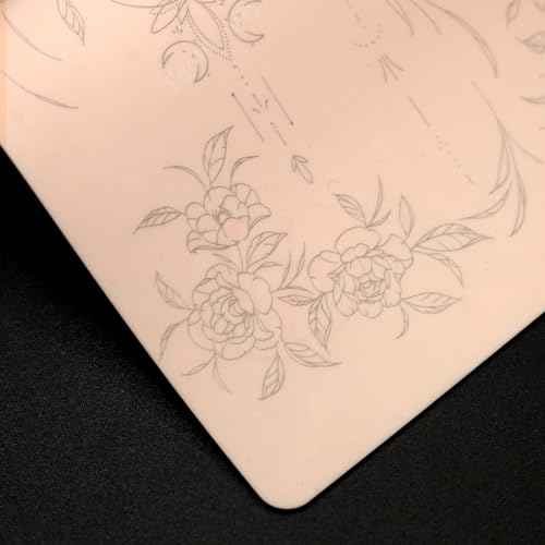 3pcs Professional Double-Sided Tattoo Practice Skin, Pink Silicone Pad with Pre-Printed Light Gray Outlines for Beginners & Artists, Reusable, Realistic Texture for Tattoo Training & Needle Technique
