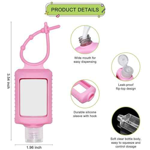 4 Pack Travel Size Bottles with Silicone Keychain Empty Hand Sanitizer Holder Refillable Squeeze Containers Leakproof Flip Cap Plastic Bottles Travel Essentials for Backpack (60ml / 2oz)