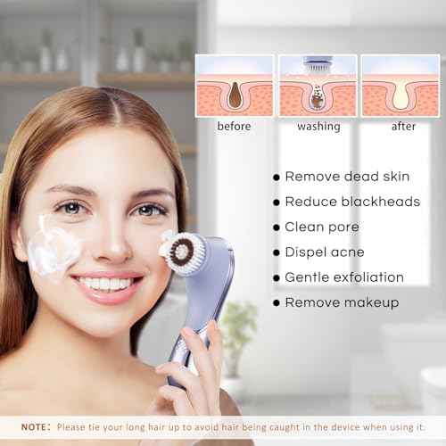 Facial Cleansing Brush Face Scrubber Exfoliator Rechargeable IPX7 Waterproof Electric Spin Cleanser Device for Exfoliating, Massaging and Deep Cleansing Removing Blackhead, Face Massaging