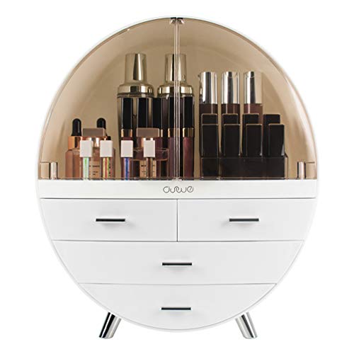 Elegant Dustproof Makeup Storage Organizer Box, Waterproof Large Cosmetics Organizer Storage with Drawers Skincare Cosmetic Display Cases for Countertop Bathroom Dresser Dedroom