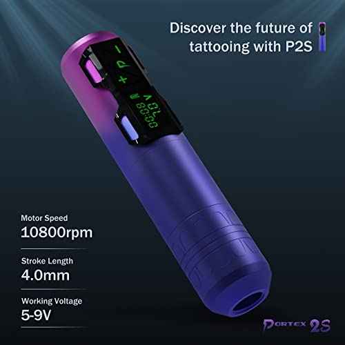 EZ Tattoo Gun Kit - Wireless Tattoo Machine Kit Complete with Rotary Tattoo Machine Pen, 20Pcs Tattoo Cartridge Needles, 1800mAh Power Supply Battery and 8 Color Tattoo Inks (P2S Purple)