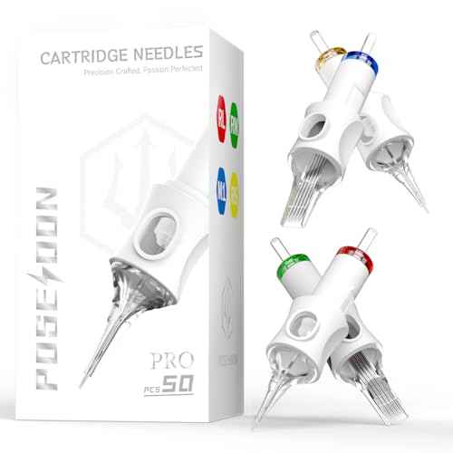 POSEIDON Professional Tattoo Cartridges Needles 50-Pack, Assorted Sizes Round Liner Shader Magnum, 3RL/5RL/7RL/9RL/9RM/11RM/15RM/7M1(#10), 5RS/9RS(#12), Disposable Needles with Membrane, Universal Fit
