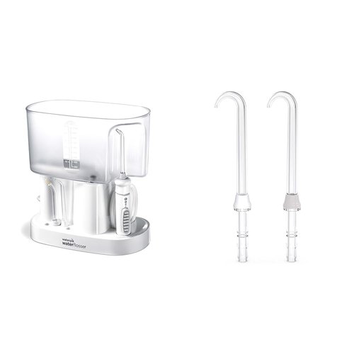 Waterpik Water Flosser Classic Professional WP 72, Countertop Oral Irrigator, White & DT-100E Implant Denture Replacement Tips Water Flosser Tip Replacement, Clear, 2 Count