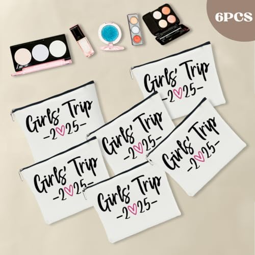 6 PCS 2025 Girls Trip Fashion Cosmetic Bags for Women - Travel Accessory - Canvas - Zipper - Adult Women - Unisex - 10 x 6 x 1.9 inches - Stain & Scratch Resistant