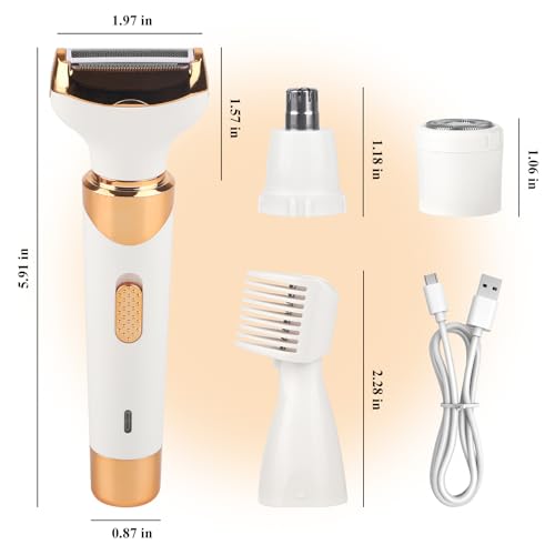 Electric Razor for Women Men,4 in 1 Painless Ladies Wet & Dry Body Razors and Facial Hair Remover, Rechargeable Painless Hair Removal Kit for Nose Face Body Leg Bikini Arm Hair