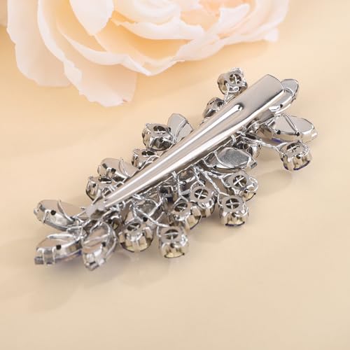 Teyglen Blue Rhinestone Hair Clip Bridal Crystal Hair Barrette for Women Sparkly Hair Piece Wedding Hair Clips Hair Accessories for Women (Blue)