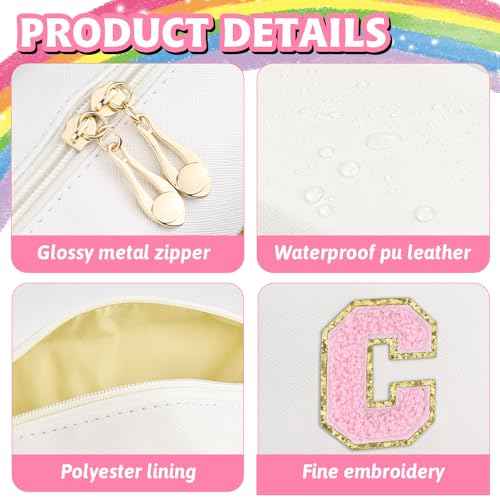 Initial Makeup Bag,Personalized preppy bag Waterproof PU Leather Chenille Letter Cosmetic Bag,Portable Travel Toiletry Bag Monogram Birthday Gift for Women Girls Mom Friends (Letter C)