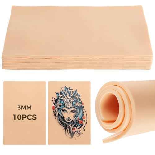 10 Pcs Practice Skins, 3mm Thick 12"x8" Double-Sided Fake Skin Pads for Tattoo, Microblading - Silicone Practice Pads for Enthusiasts, Beginners, Artists