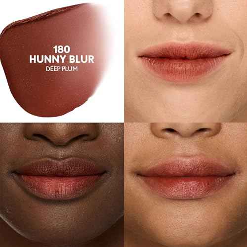 COVERGIRL Clean Fresh Yummy Blur Lipstick, Blurring Effect, Matte Lip Color, Fresh Pear Flavored, Vegan Formula - 180 Hunny Blur (Deep Plum)