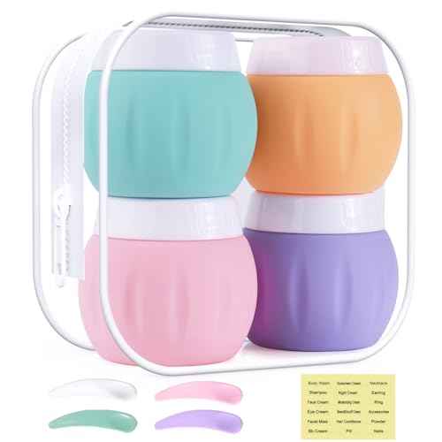 Travel Containers for Toiletries, GLAMFIELDS TSA Approved 1.7oz 50ml Travel Size Silicone Cream Jars BPA Free, Leak-proof Travel Essentials with Lid for Cosmetic Face Hand Body Cream Macaron (4 Pack)
