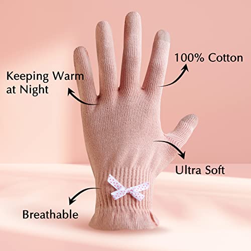 Evridwear Cotton Moisturizing Gloves Overnight Touchscreen for Dry Hands SPA Eczema Hand Care, Day and Night Moisturizing Sleeping Gloves (2 Pair S/M, Feather Weight Pink Color)
