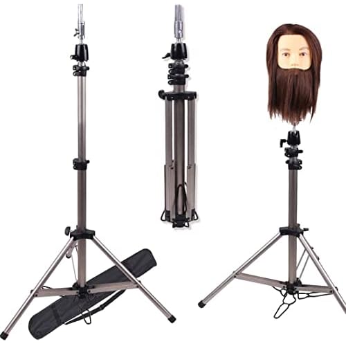 68 Inch Adjustable Mannequin Head Stand Aluminum of Tripod Silver Manikin Head Stand with Travel Bag for Cosmetologist, Hairstylist, Barber