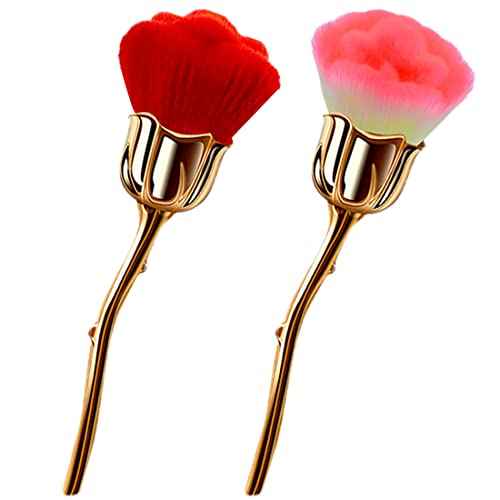 2 Pcs Rose Flower Makeup Brushes Flower Blush Brush Super Large Face Powder Makeup Brushes kabuki brushes for Powder Cosmetic Nail Dust Brush Loose Powder Brush Makeup Manicure (Red/Pink)