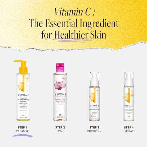 Derma E Vitamin C Daily Brightening Cleanser, 6 Fl Oz, Hydrating Cleanser to Help Even Skin Tone, Moisturizing Face Wash for a Radiant Glow