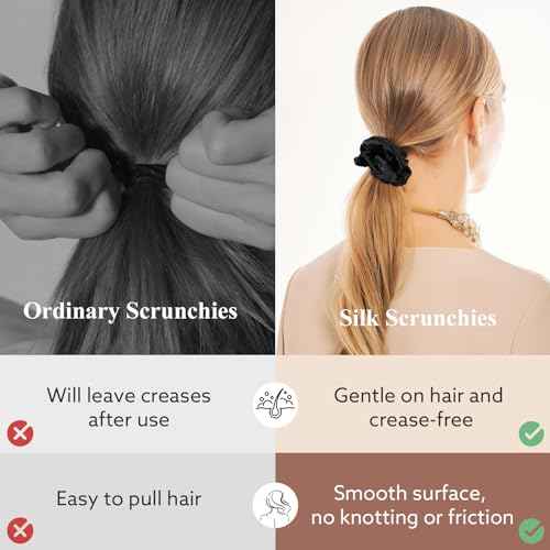4 Pack 100% Mulberry Silk Scrunchies, Soft Silk Hair Ties for Hair No Damag Scrunchies Christmas Stocking Stuffers Gifts for Women Girls