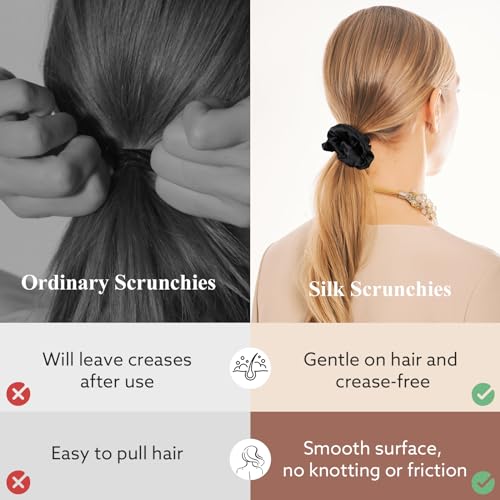4 Pack 100% Mulberry Silk Scrunchies, Soft Silk Hair Ties for Hair No Damag Scrunchies Christmas Stocking Stuffers Gifts for Women Girls