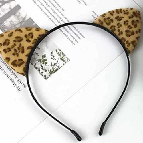 Cheetah Ears Hairband, Leopard Ears Headband for Women and Girls, Halloween Cosplay Accessories with Metal Headband and Artificial Furry Cat Ears