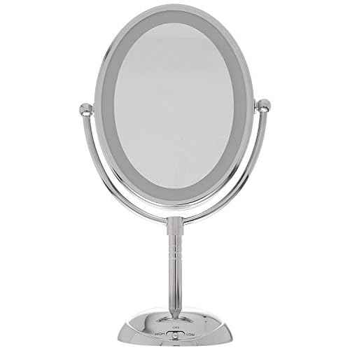 Conair Lighted Makeup Mirror, LED Vanity Mirror, 1X/7X Magnifying Mirror, Double Sided, Battery Operated in Polished Chrome