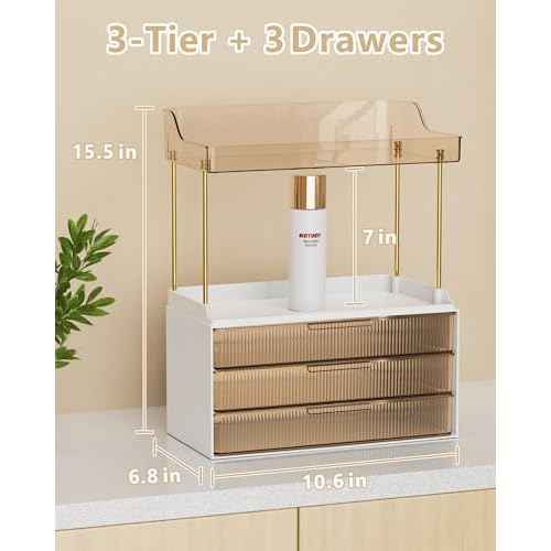 Bathroom Organizers and Storage, Makeup Organizer (Sturdy Durable Attractive), Ideal for Vanity, Countertop, Counter, Perfume, Skincare, Cabinet, Cosmetic, Dresser Organizer (Gold)