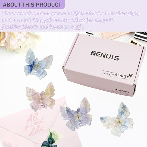 Fantasy Gradient Color Double Layered Butterfly Hair Clips, Medium Acrylic Claw Clips for Thick Thin Hair, Non-Slip Butterfly Jaw Clips, Beautiful Hair Accessories for Girls and Women (Jelly double)