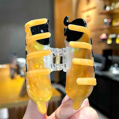 2pcs Cute Yellow Bee Hair Clips, Novelty Bumble Bee Claw Clips, Funny Acetate Bee Hair Accessories for Girls, 2.5 Inch Small Animal Hair Clips with Rhinestone Decoration