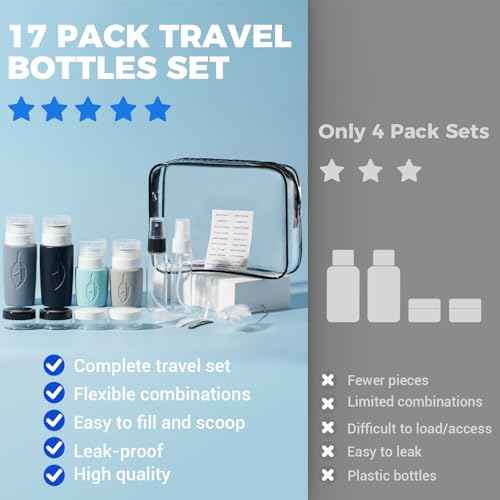 17 Pack Travel Size Toiletries - Refillable Travel Bottles, Leakproof Squeezable Travel Bottles For Toiletries, Portable Travel Size Containers, Travel Essentials For Various Lotion And Body Wash
