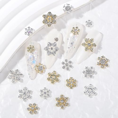 JCAKES 40pcs Christmas Decorations Snowflake Nail Charms with Rhinestones Metal Snowflake Jewels Charms Resin Snowman Santa Claus Nails Design 3D Charms for Nails DIY Craft Home&Salon