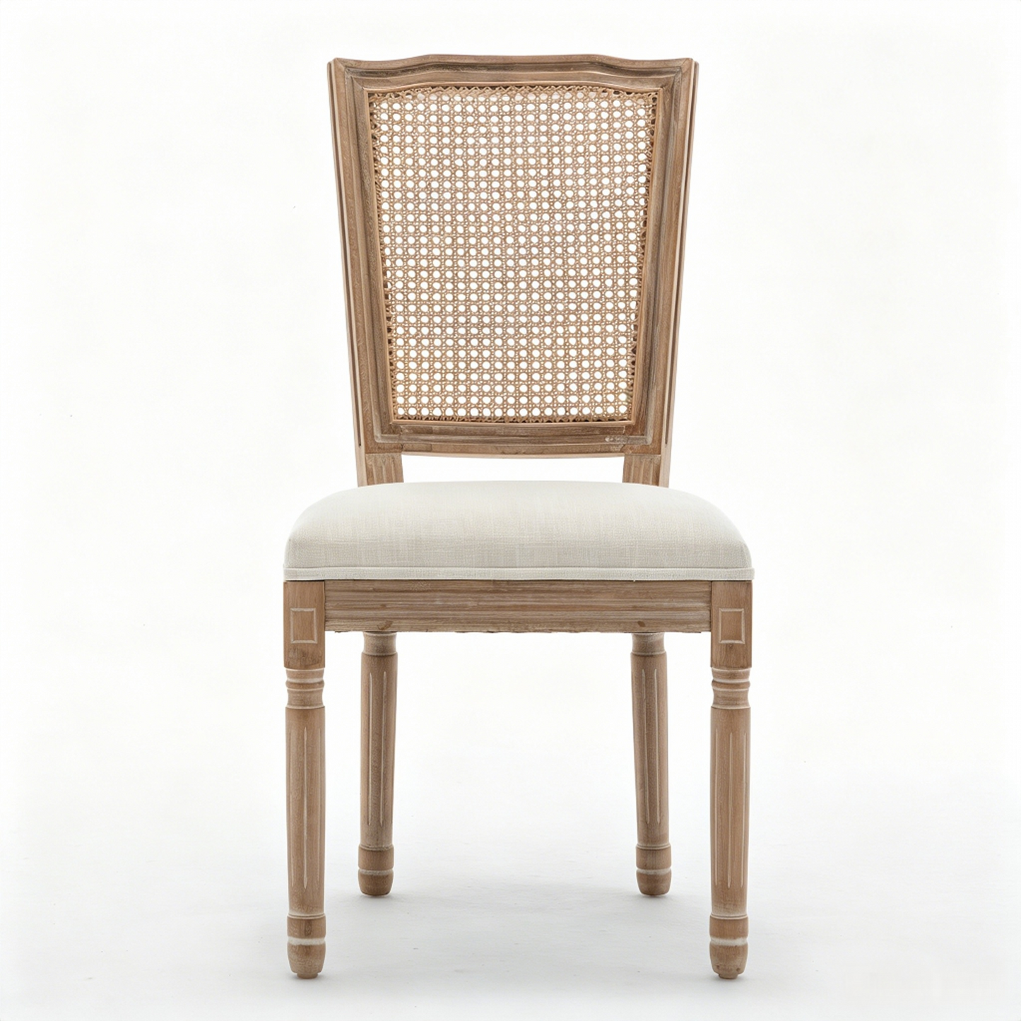 Farmhouse Dining Chairs Set of 2 - Solid Wood, Beige Linen Seat