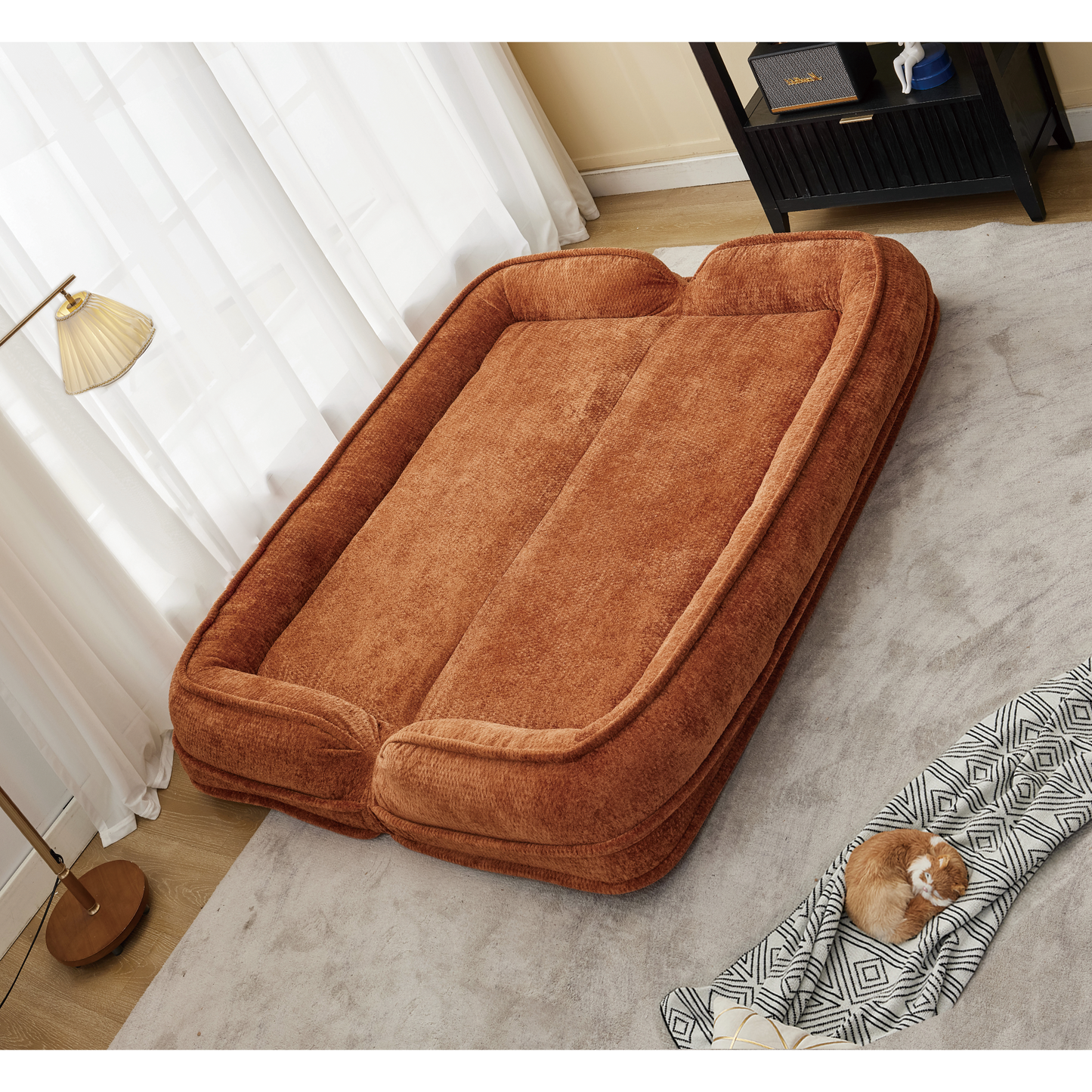 Extra Large Chenille Lazy Sofa Loveseat for Humans & Pets - Orange
