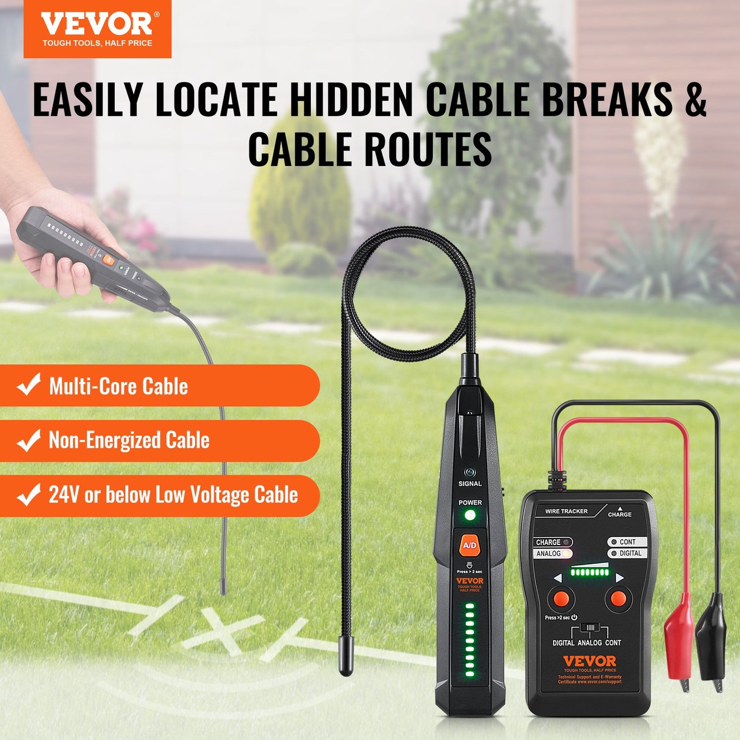 Underground Cable Locator Tool Set - 6.5 Ft Depth, 3280 Ft Range, Wire Tracer and Break Detector with Earphone