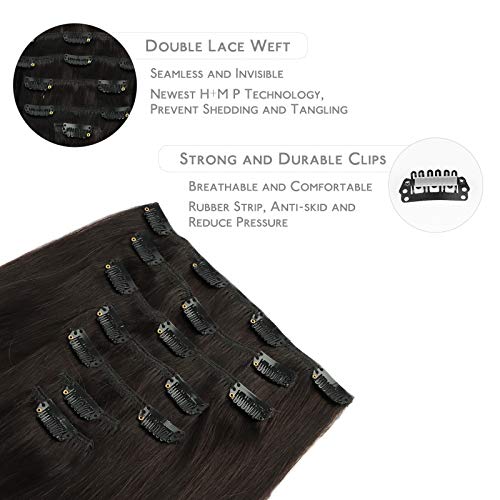 WENNALIFE Clip in Hair Extensions Real Human Hair, 18 Inch 120g 7pcs Human Hair Extensions Clip Ins, Dark Brown Coloured Remy Hair