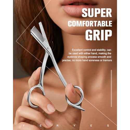 FERYES Eyebrow Trimmer Scissors with Combs, Stainless Steel Scissor & Comb in One, Precision Eyebrow Trimming Scissors for Women and Men