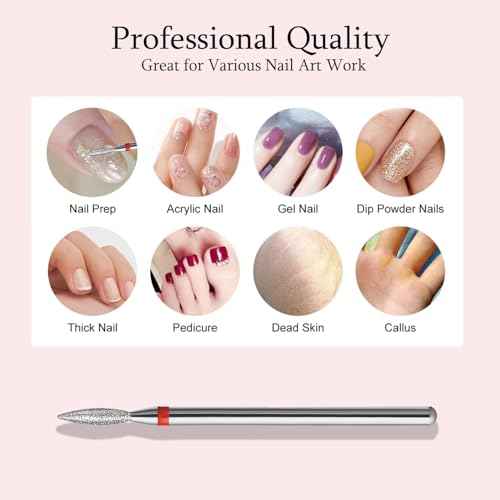 10pcs Diamond Flame Cuticle Drill Bits Set, Professional Cuticle Nail Drill Bits for Dead Skin 3/32'' Nails Dry Manicure Pedicure Shape Remove Nail Salon Tools(Fine-F)