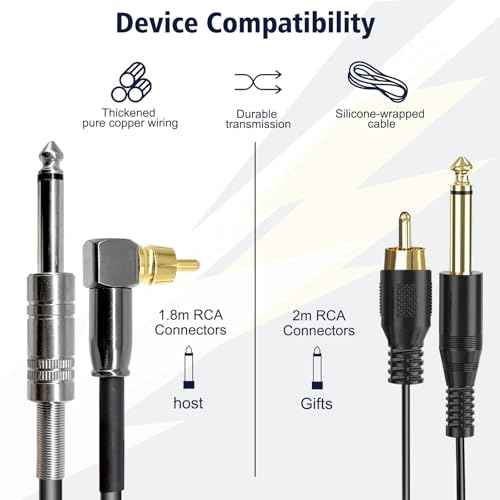 2 Pack Premium Tattoo Machine Clip Cable Cord RCA to 6.35mm Connector Power Supply for Rotary Tattoo Machine
