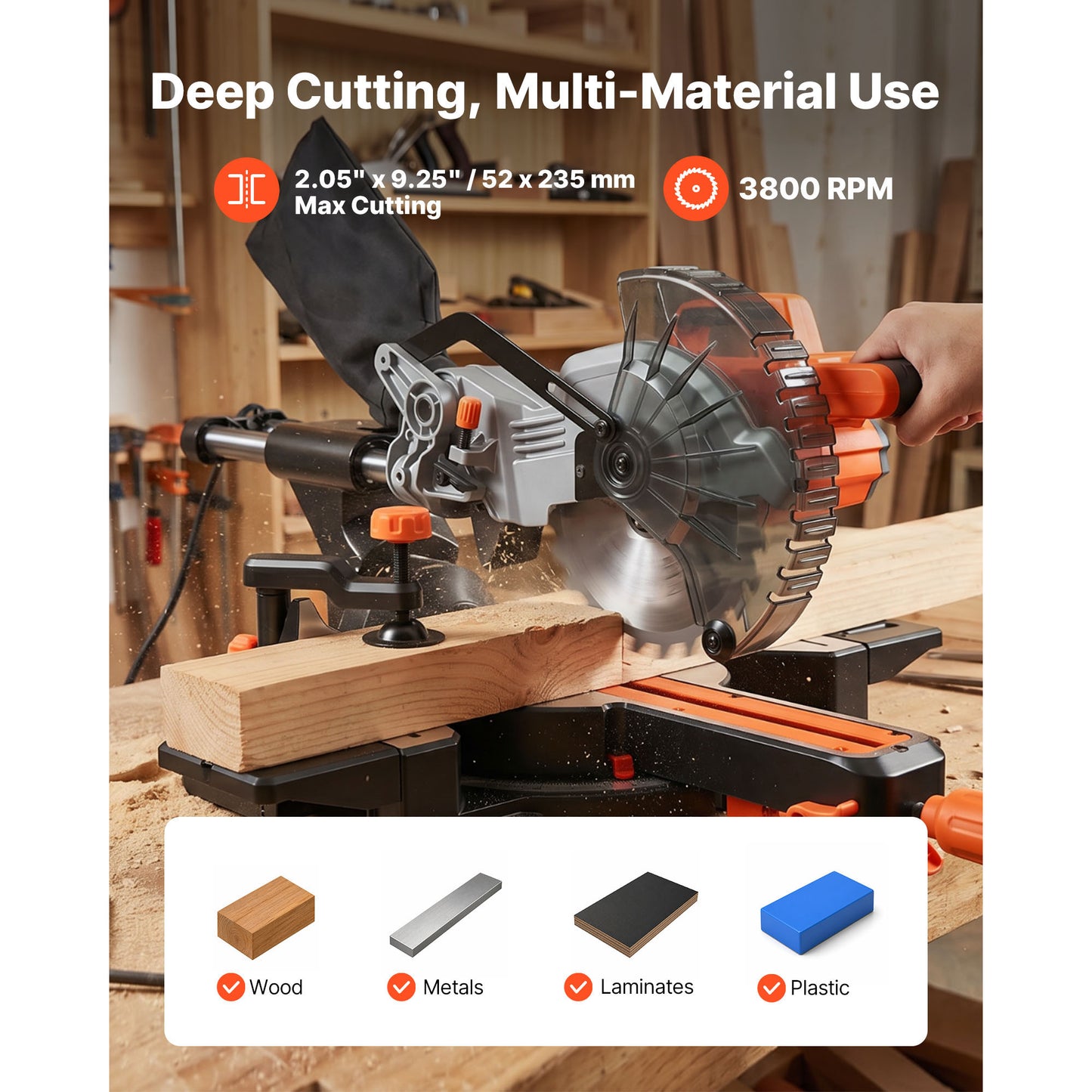 Cordless 7-1/4 Inch Miter Saw with LED, Adjustable Angles, Battery & Charger - For Wood & Metal Cutting