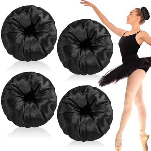 4 Pcs Satin Hair Bun Donut Satin Hair Bun Maker Dark Retain Moisture Easy to Style for Women Ladies Military Ballet and Business(Black)