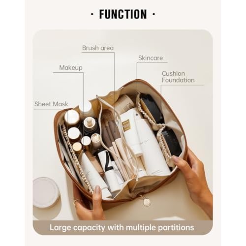 EACHY Travel Makeup Bag,Large Capacity Cosmetic Bags for Women,Waterproof Portable Pouch Open Flat Toiletry Bag Pattern Makeup Bag