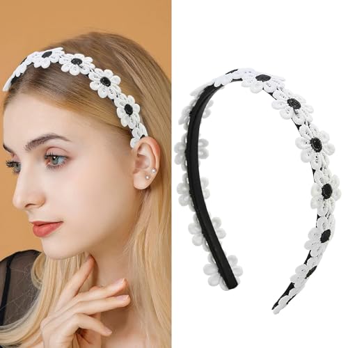 Totelux Flower Headband Black Embroidery Daisy Hair Bands Cute Flowers Hair Accessories for Women Girls Spring Birthday Party Supplies