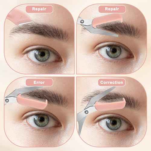 6 Pcs Eyebrow Scissors for Women Eyebrow Trimmer Scissors with Comb Non Slip Finger Grips Brow Scissor Professional Hair Removal Beauty Accessories for Men Women (Pink, Green, Purple)