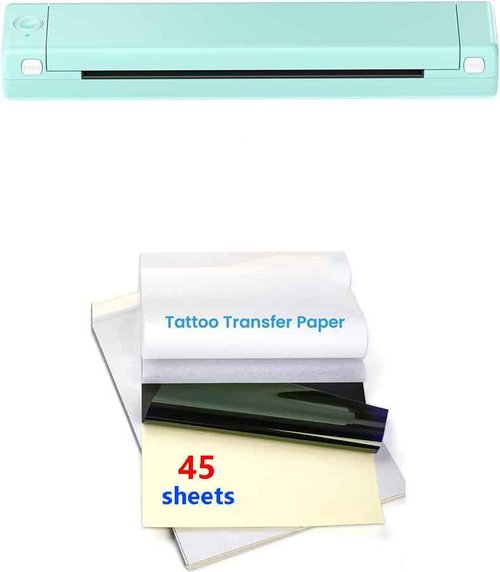 Phomemo M08F Wireless Tattoo Transfer Stencil Printer Green with 45PCS of Tattoo Transfer Paper Compatible wit, Bluetooth Tattoo Printer Compatible with Android, iOS and PC