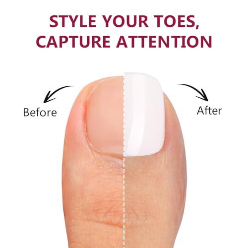Makartt Press on Toenails: Short Glossy White 24PCS Fake Nails with Glue, Natural Fit for Women, Includes Adhesive Tabs, Stick, and File, Pedicure Set for Home Salon